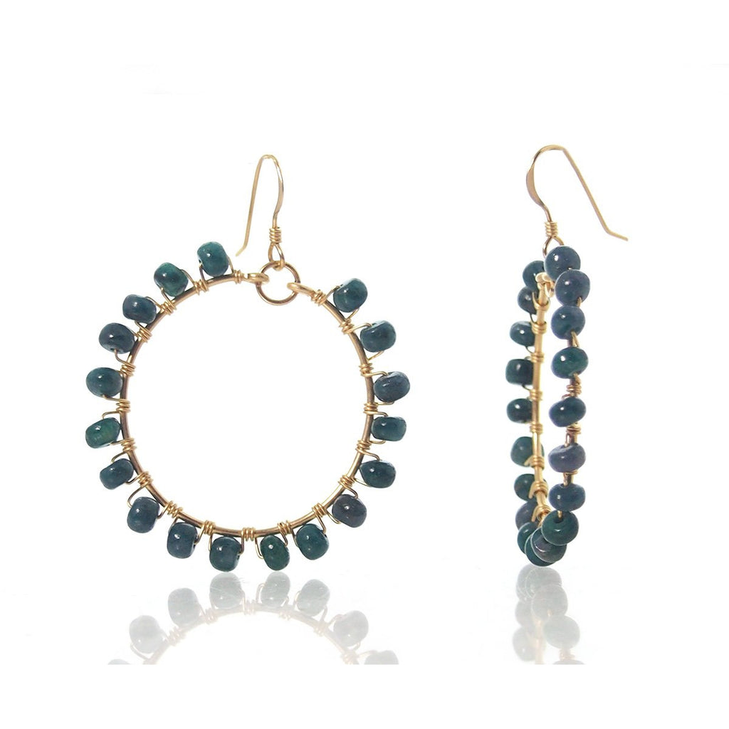 Emerald Hoop Earrings with Gold FIlled Earwires