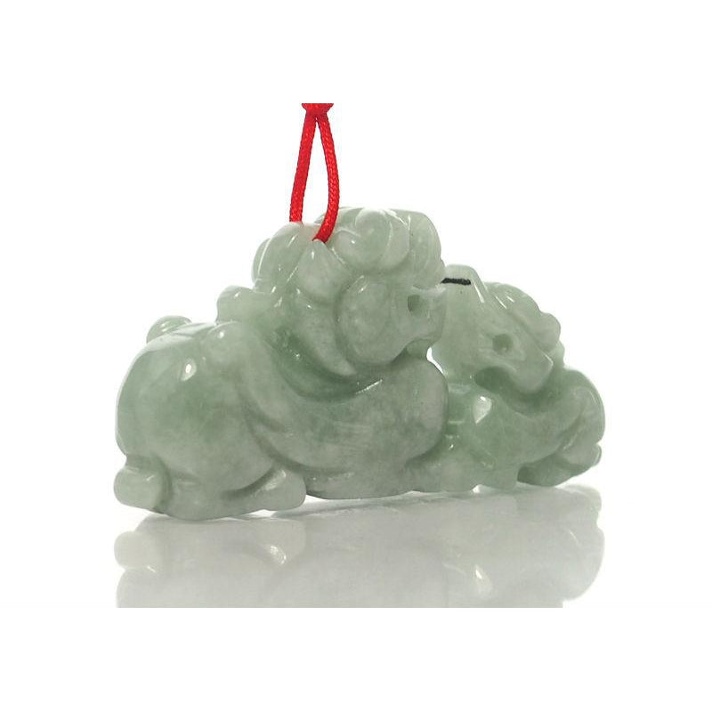 Jade Foo Dog Mother and Child Pendant- Large