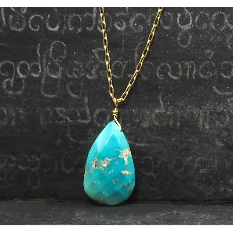 Turquoise Necklace On Gold Filled Chain With Gold Filled Spring Clasp