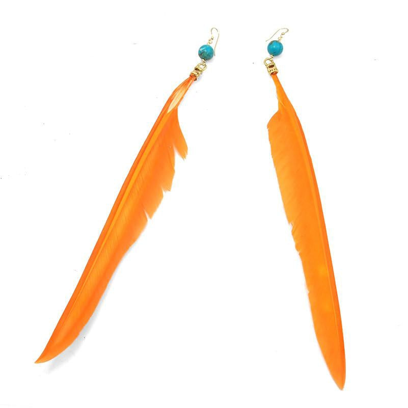 Feather Earrings with Chrysocolla Beads