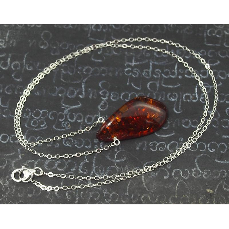 Amber Necklace On Sterling Silver Chain With Sterling Silver Trigger Clasp