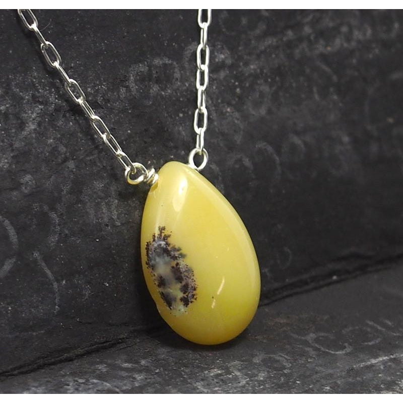 Yellow Opal Necklace On Sterling Silver Chain With Sterling Silver Trigger Clasp