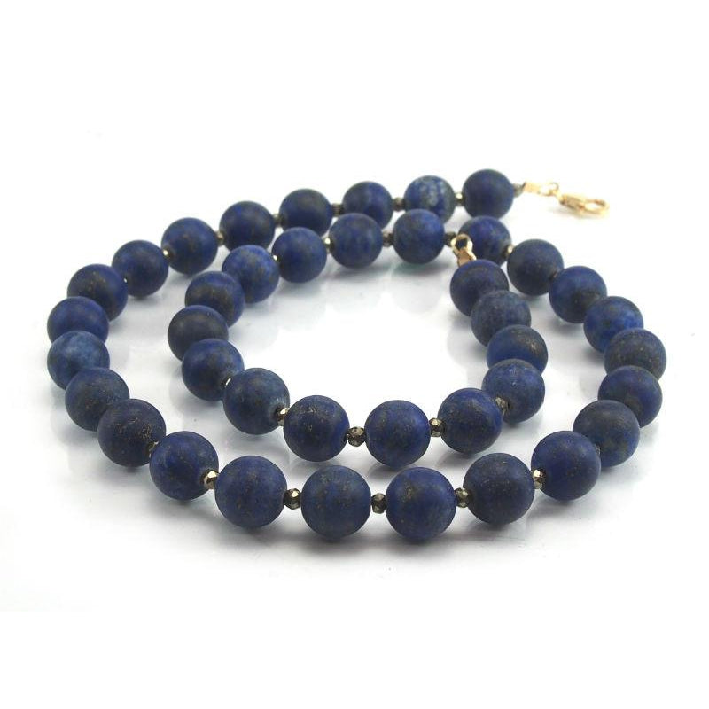 Lapis Lazuli Matte Necklace with Pyrite Spacers and Gold Filled Trigger Clasp