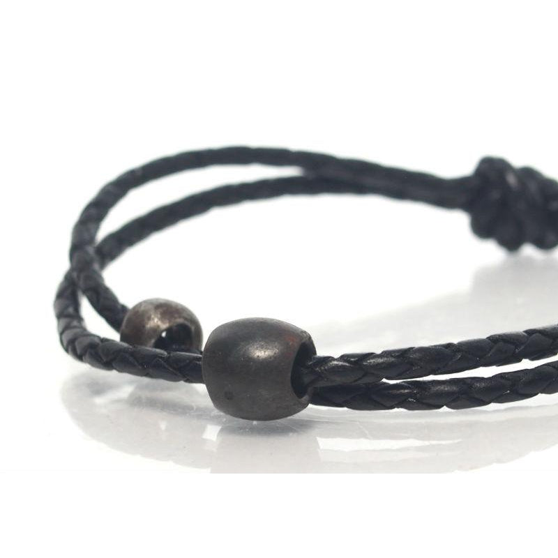 Leather Adjustable Bracelet with Iron Beads