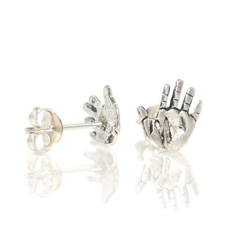 Sterling Silver Heart in Hand Stud Earrings