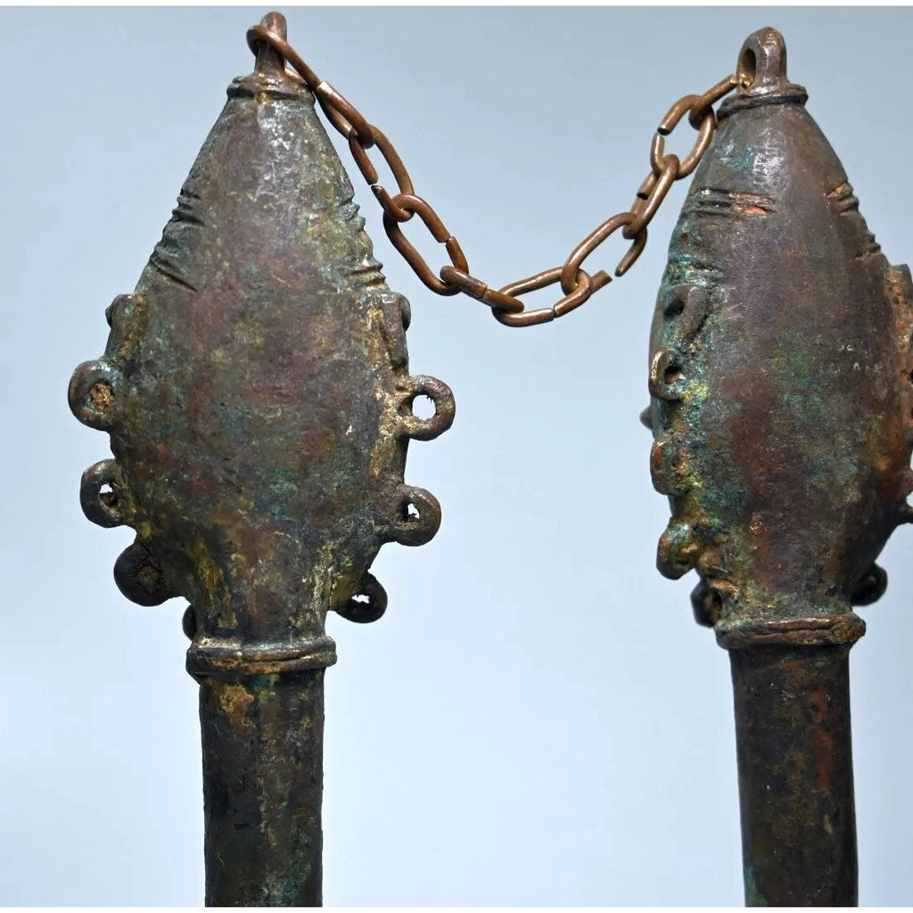 Yoruba Ogboni Edan Bronze Staff Pair, Nigeria #688