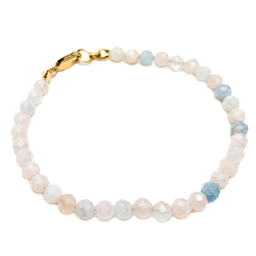 Aquamarine / Beryl Faceted 4mm Bracelet With Gold-Filled Lobster Clasp