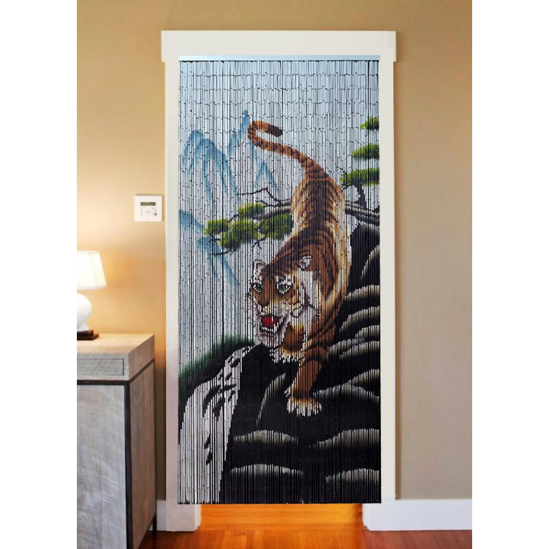 Bamboo Beaded Curtain Hand Painted -  Tiger