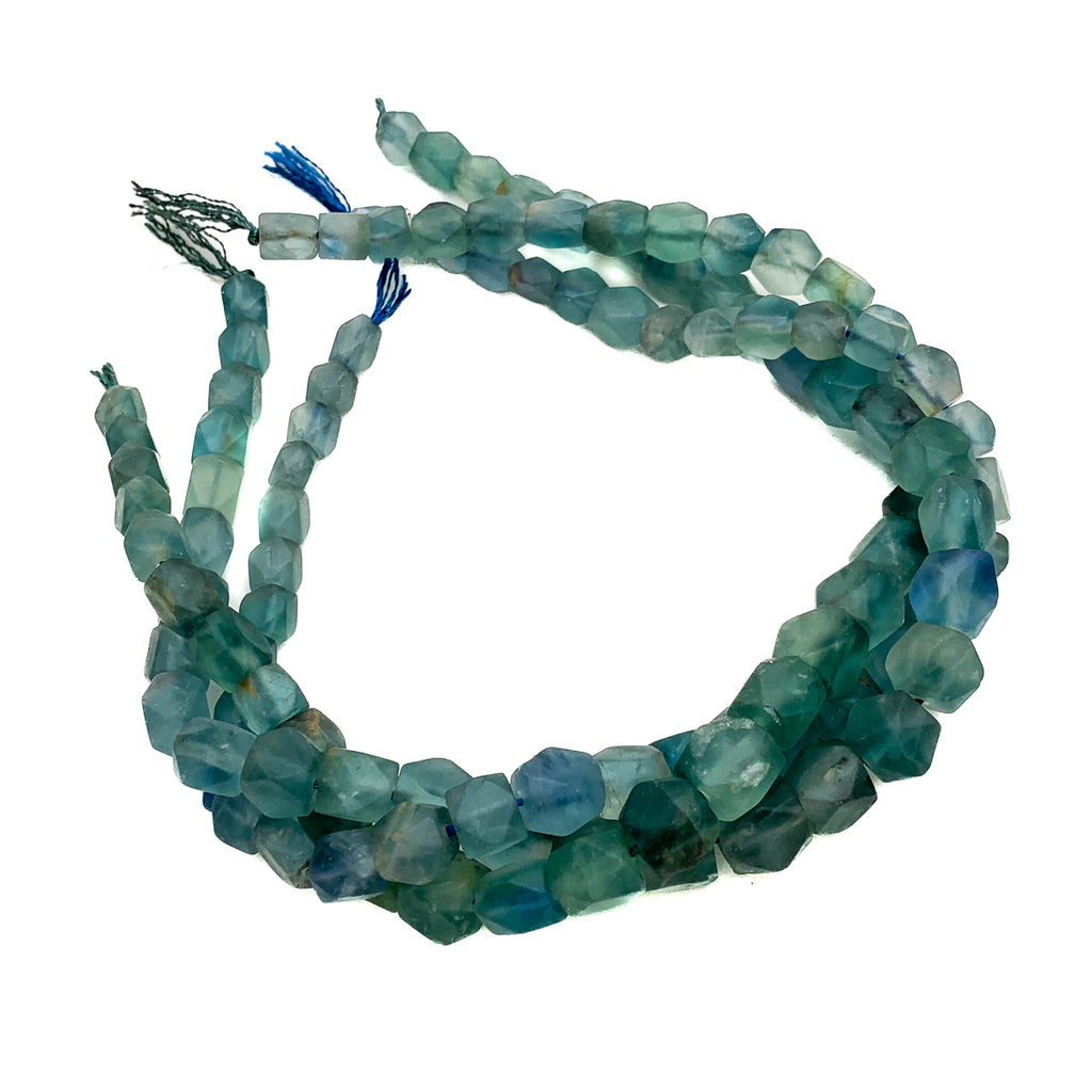 Fluorite Faceted Matte Cube Bead Strand