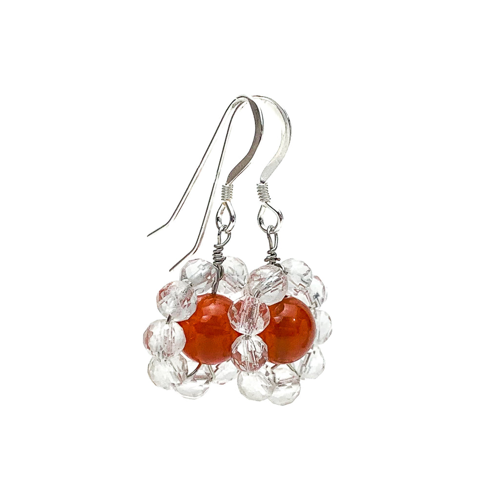 Carnelian & Quartz Flower Earrings with Sterling Silver Ear Wires