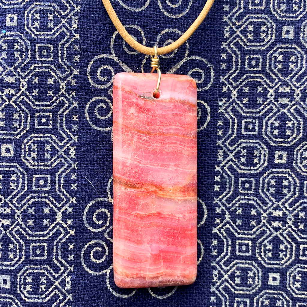 Rhodochrosite Pendant With Gold-Filled Wire-Wrapped Bale