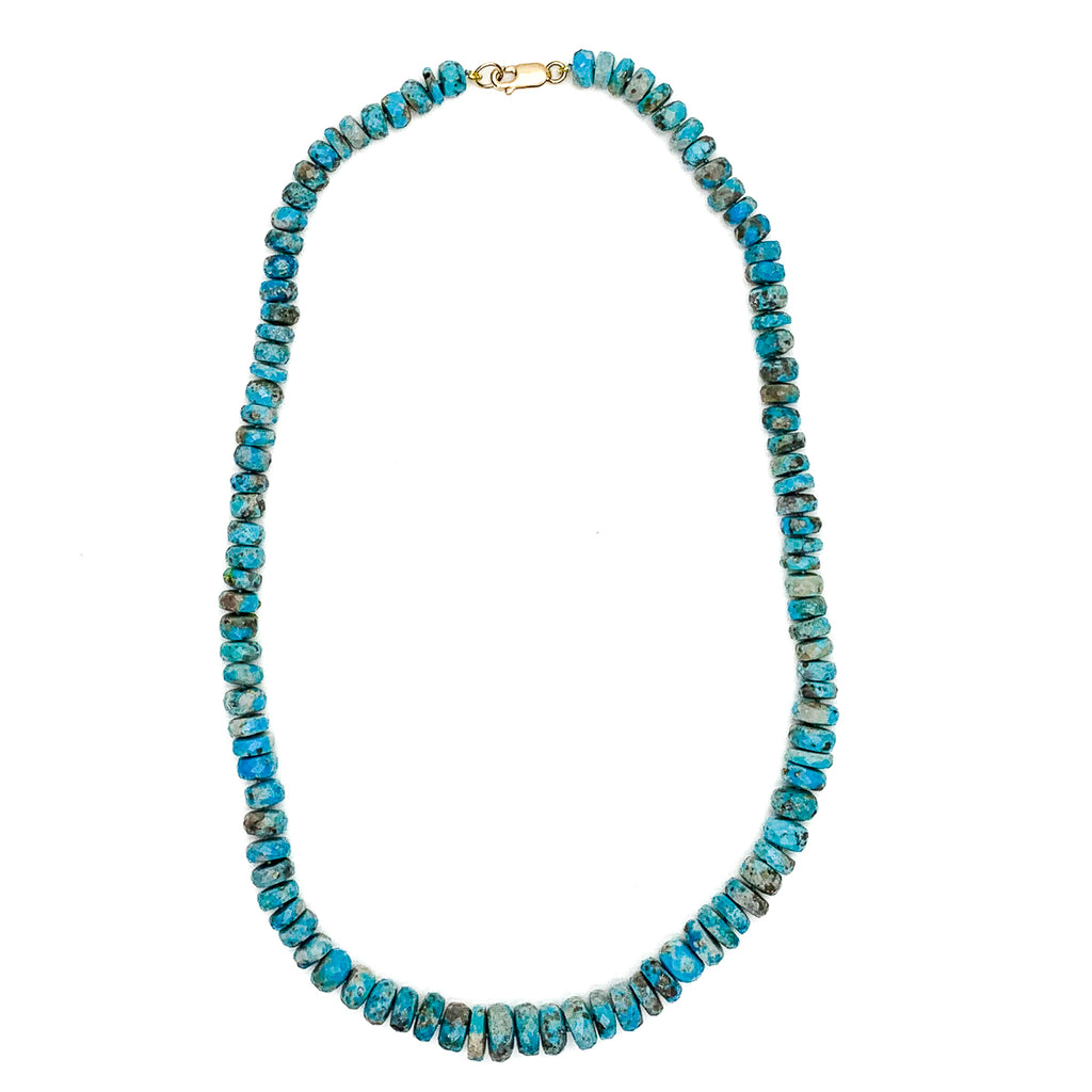 Turquoise Faceted Rondelle Knotted Necklace With Gold-Filled Lobster Clasp