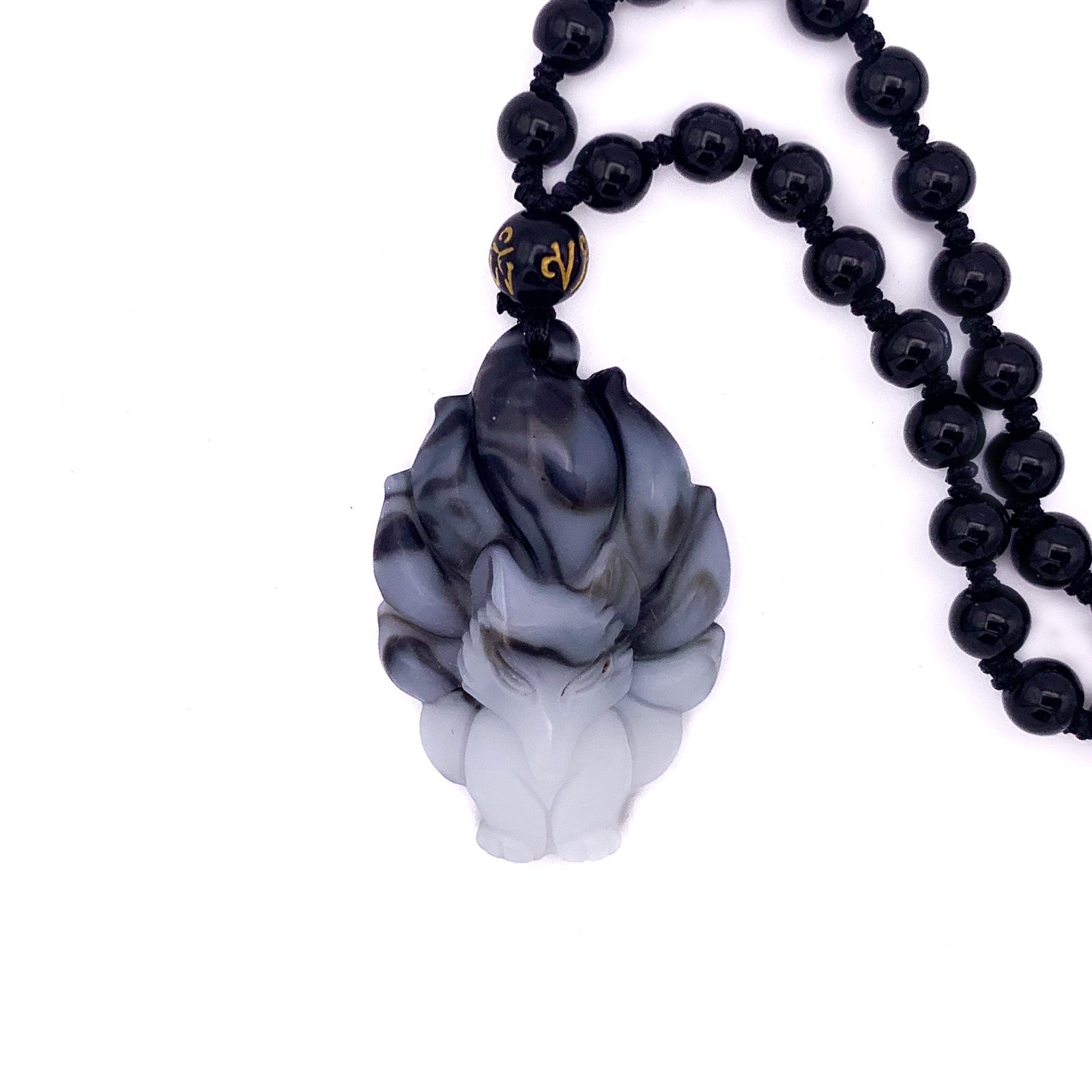 Nine Tail Fox Kitsune Pendant Banded White Agate #798 – Beads of