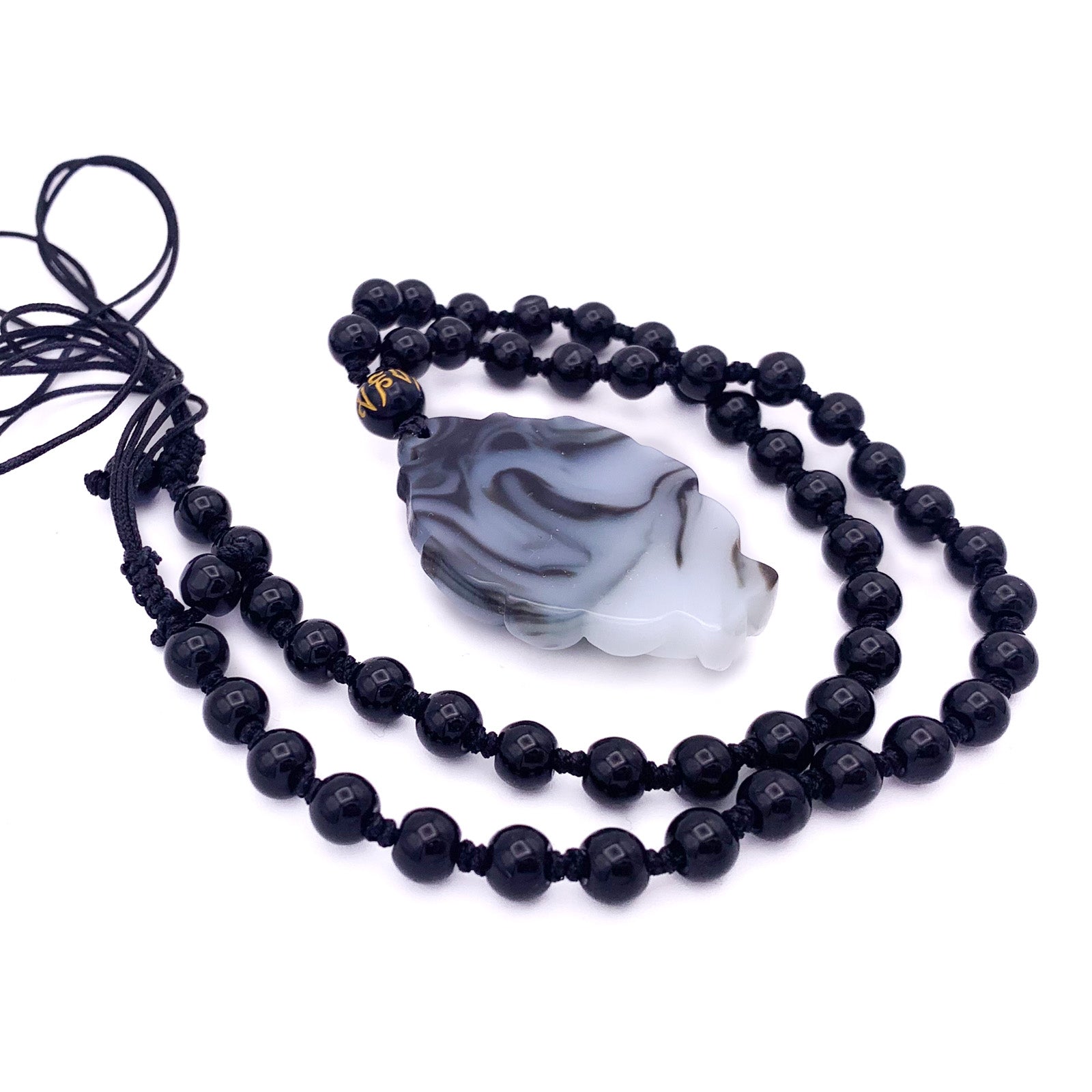 Nine Tail Fox Kitsune Pendant Banded White Agate #798 – Beads of