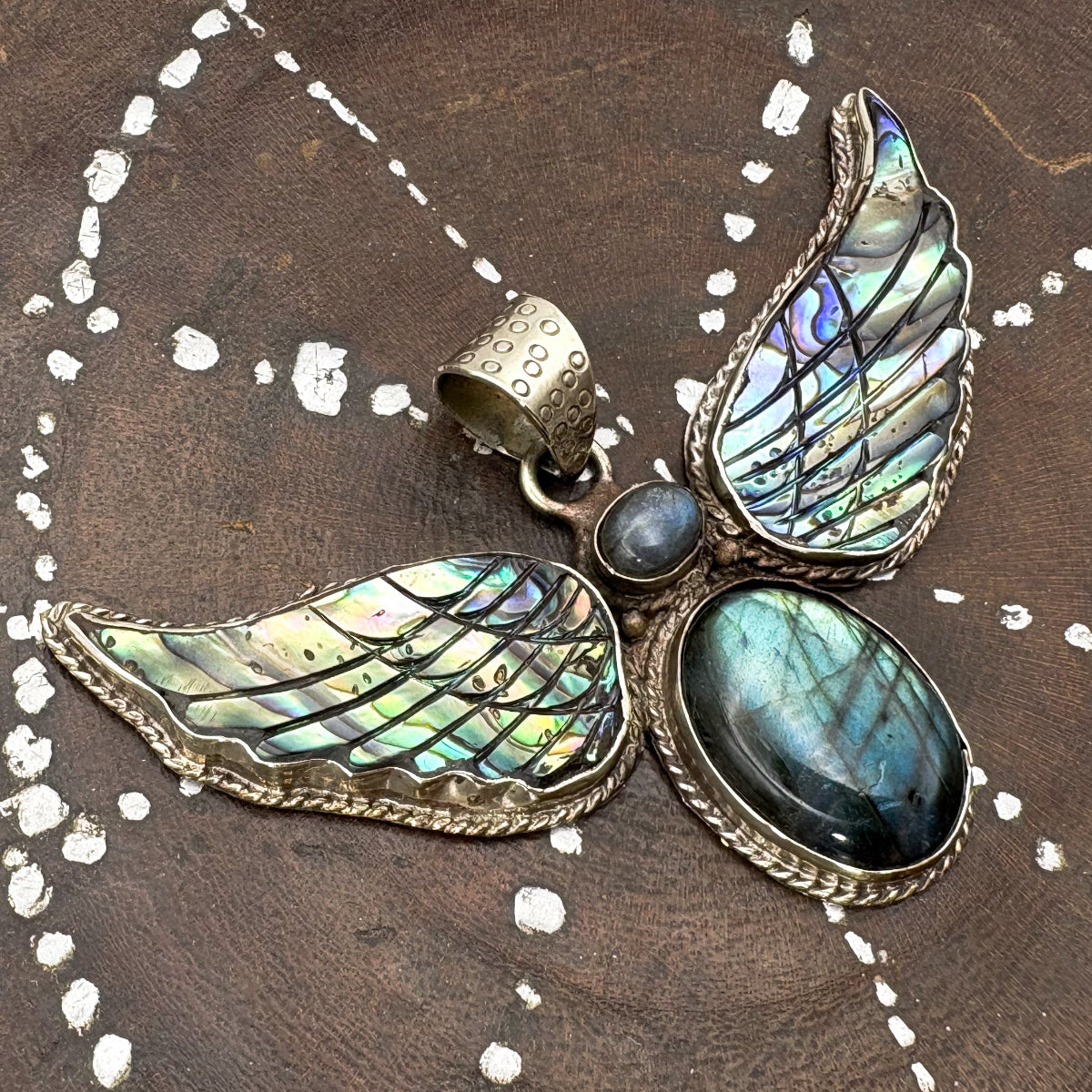 Lab Amulet Labradorite and Abalone Brass Winged Pendant Amulet – Beads of Paradise