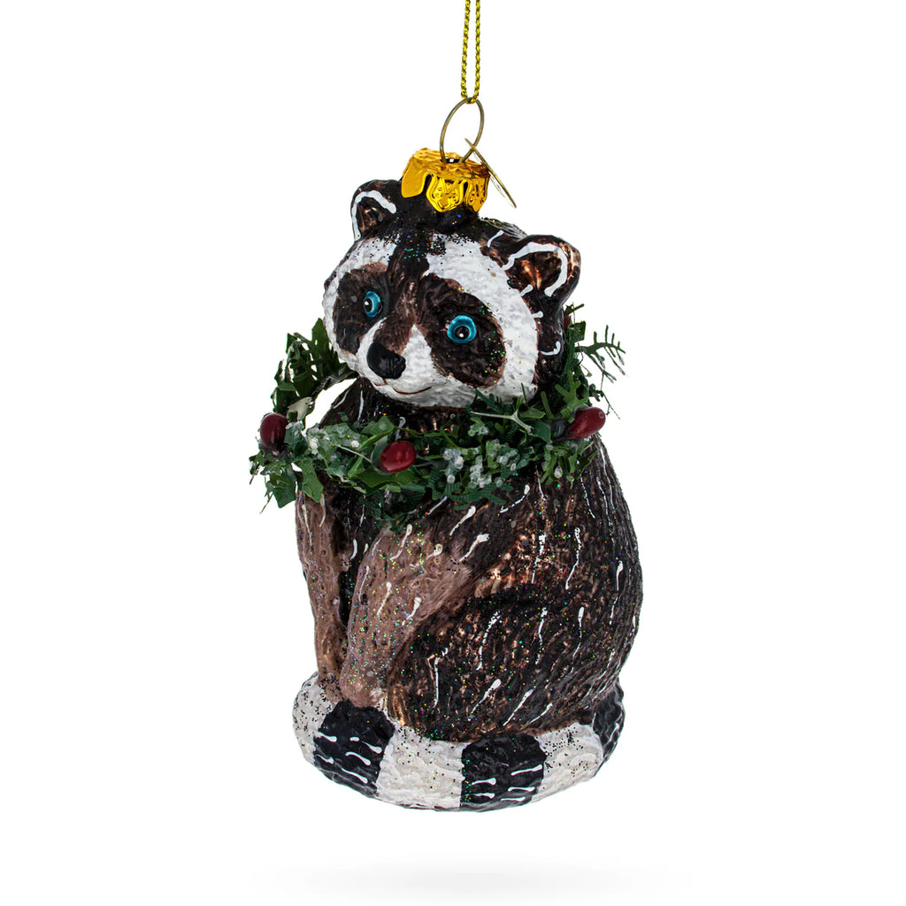 Winsome Raccoon with Wreath Ornament