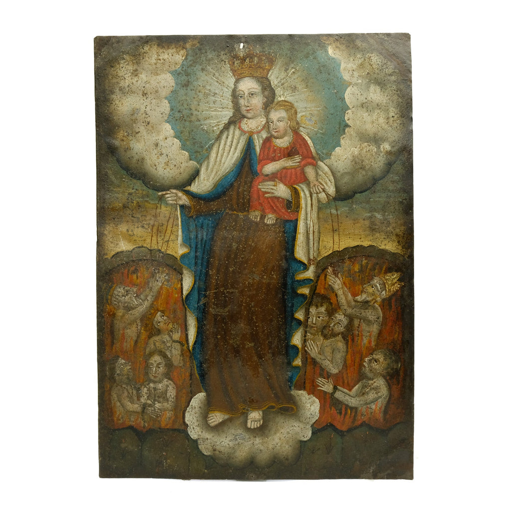 19th Century Mexican Nuestra Señora del Carmen Retablo #101