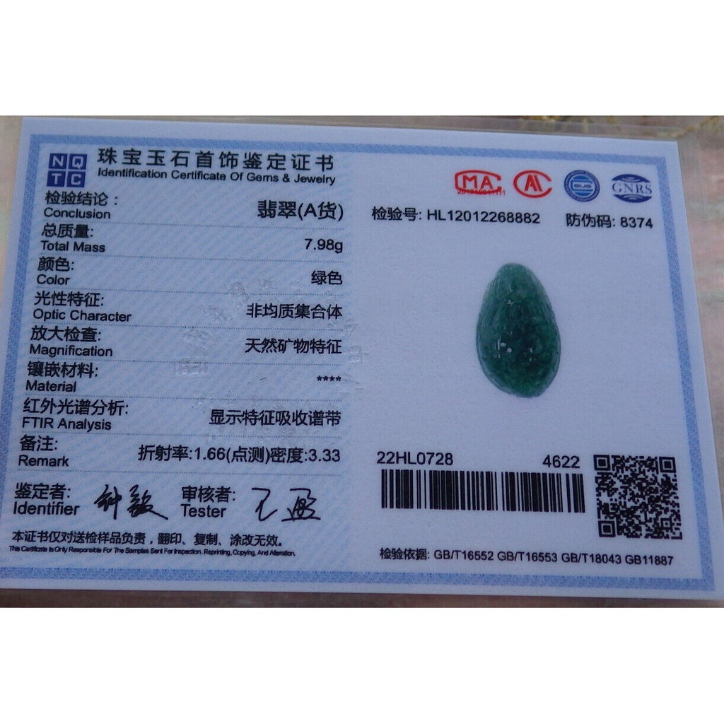 Certified A Jade Jadeite Pendant Dragon Turtle Coin 长寿龙龟 #29-1226