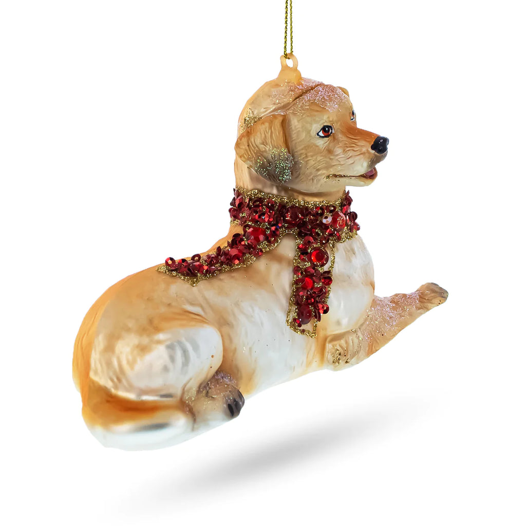 Dashing Golden Retriever with Jeweled Collar Ornament