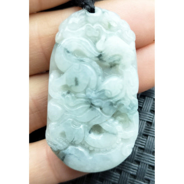 Certified Green Lavender Natural Type A Jade Jadeite Carved Dragon 生意兴隆 Pendant #5-1226