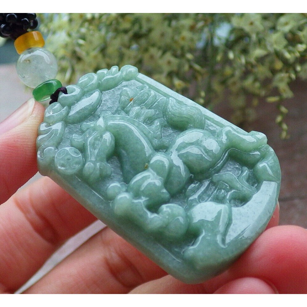 Certified Natural A Jade Jadeite Pendant Horse Coin 马到功成 #26-1226