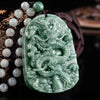 Real Grade A Natural Green Jade Jadeite Engraved Dragon Oblong 2 Sided Pendant #11-1226