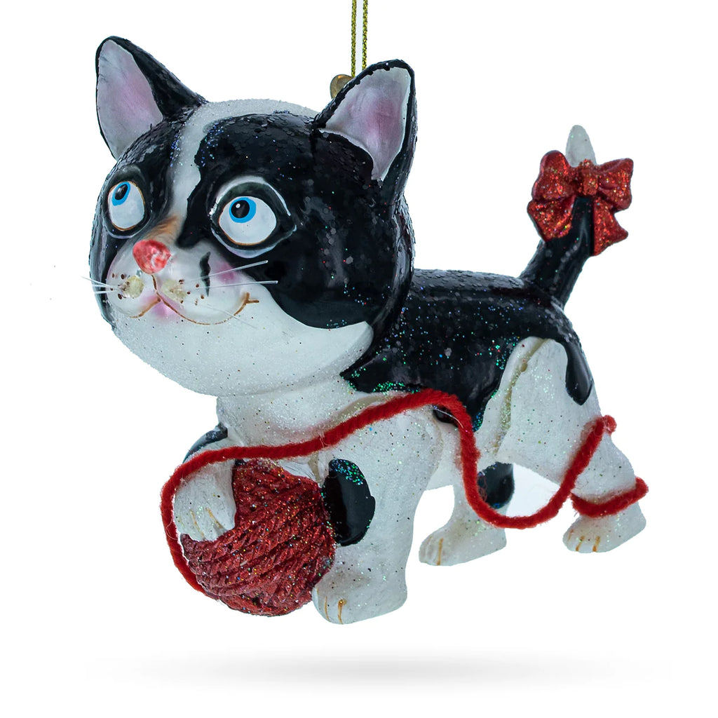 Mischievous Kitten with Yarn Ball Ornament