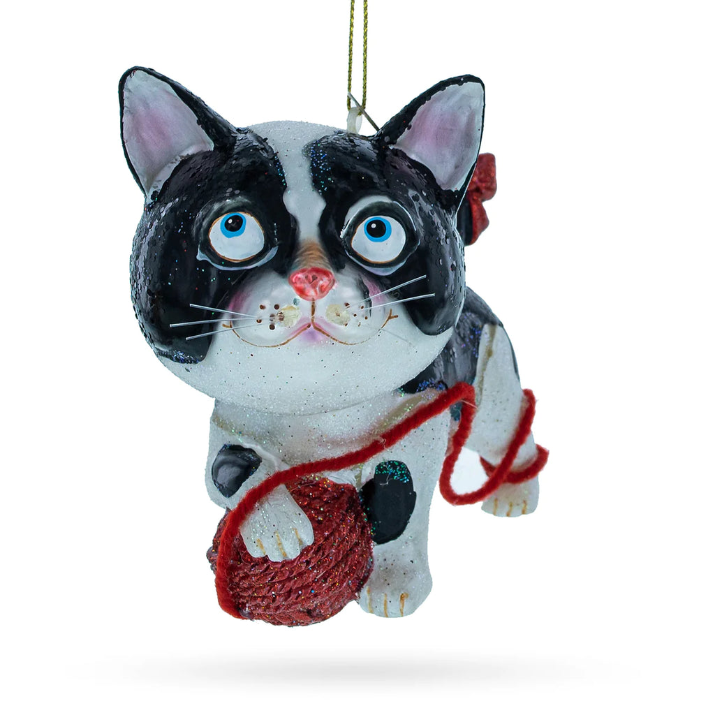 Mischievous Kitten with Yarn Ball Ornament