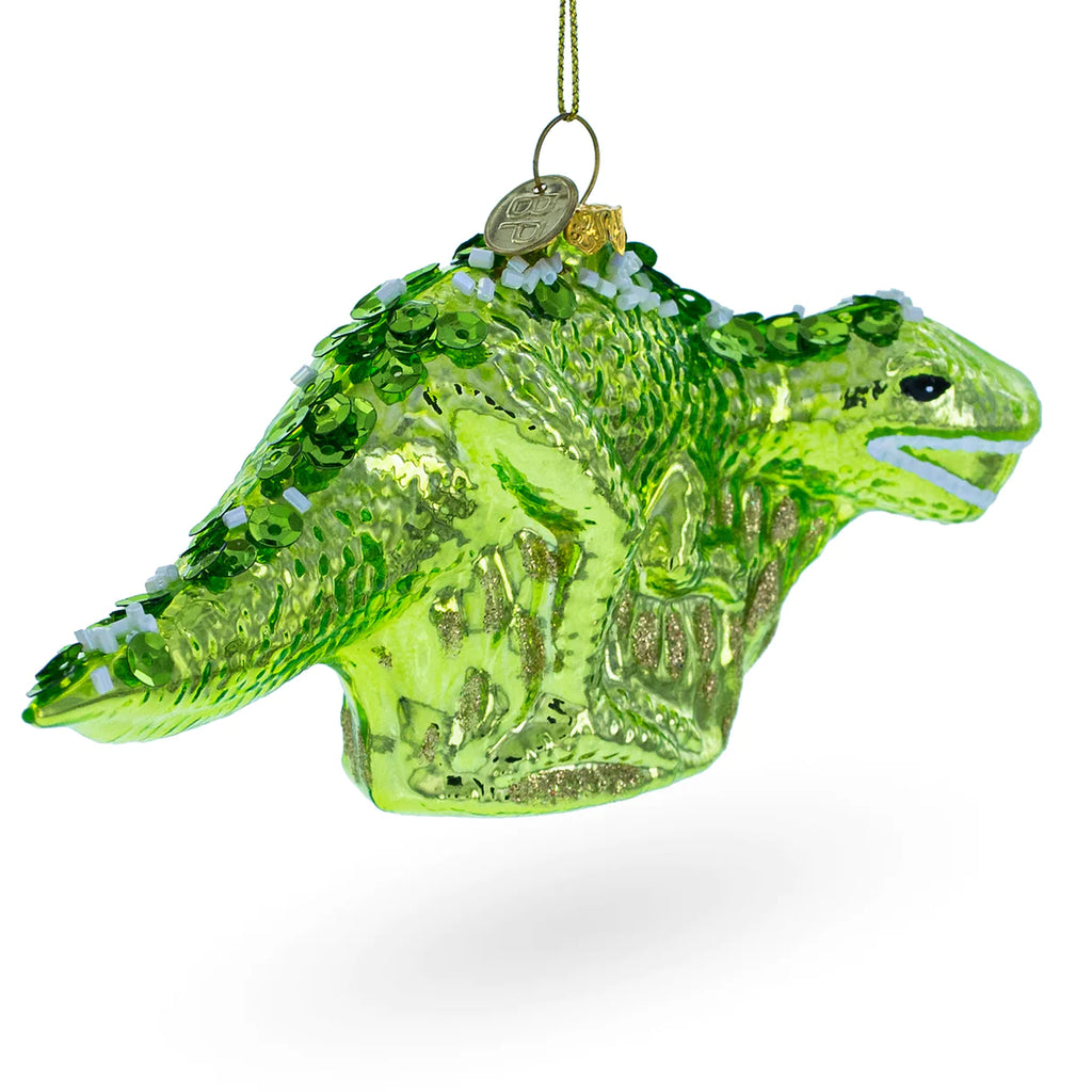 Playful Raptor Green Dinosaur Comin' to Git Cha Ornament