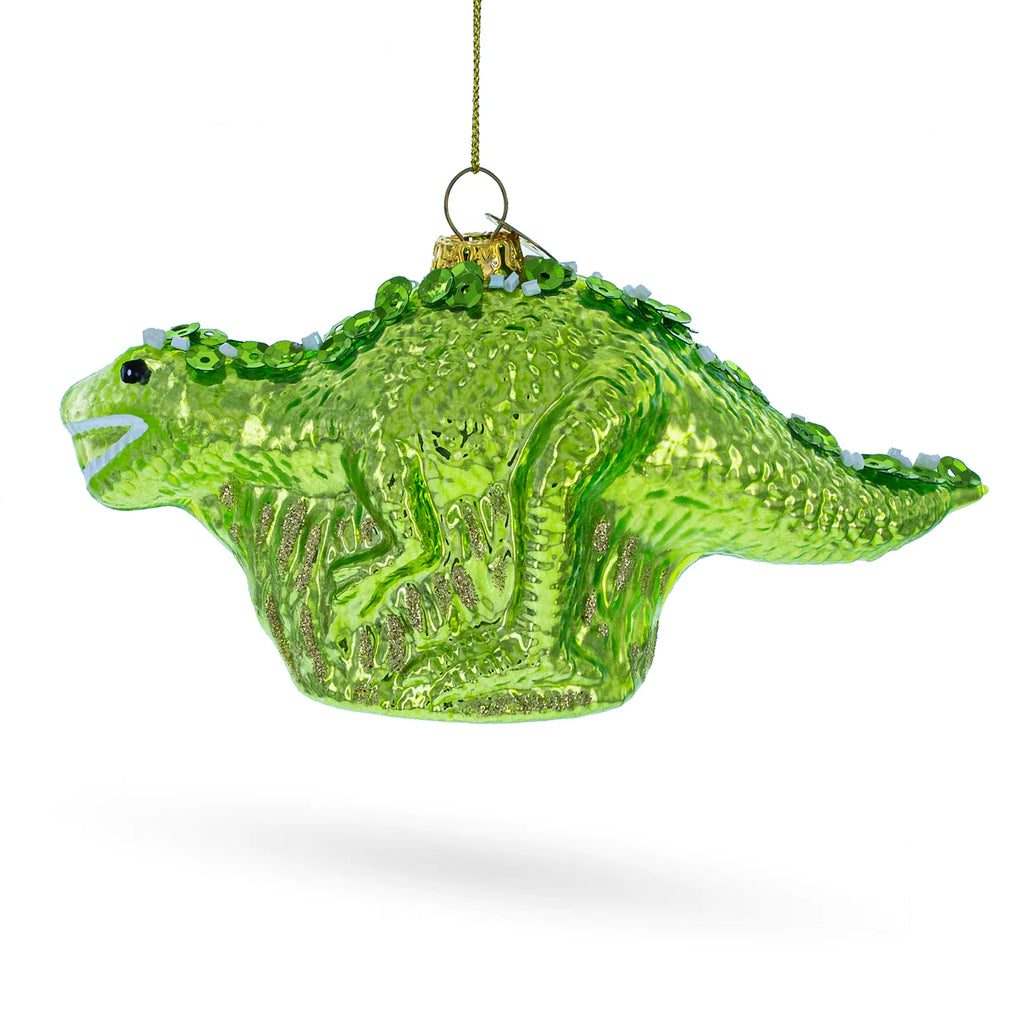 Playful Raptor Green Dinosaur Comin' to Git Cha Ornament