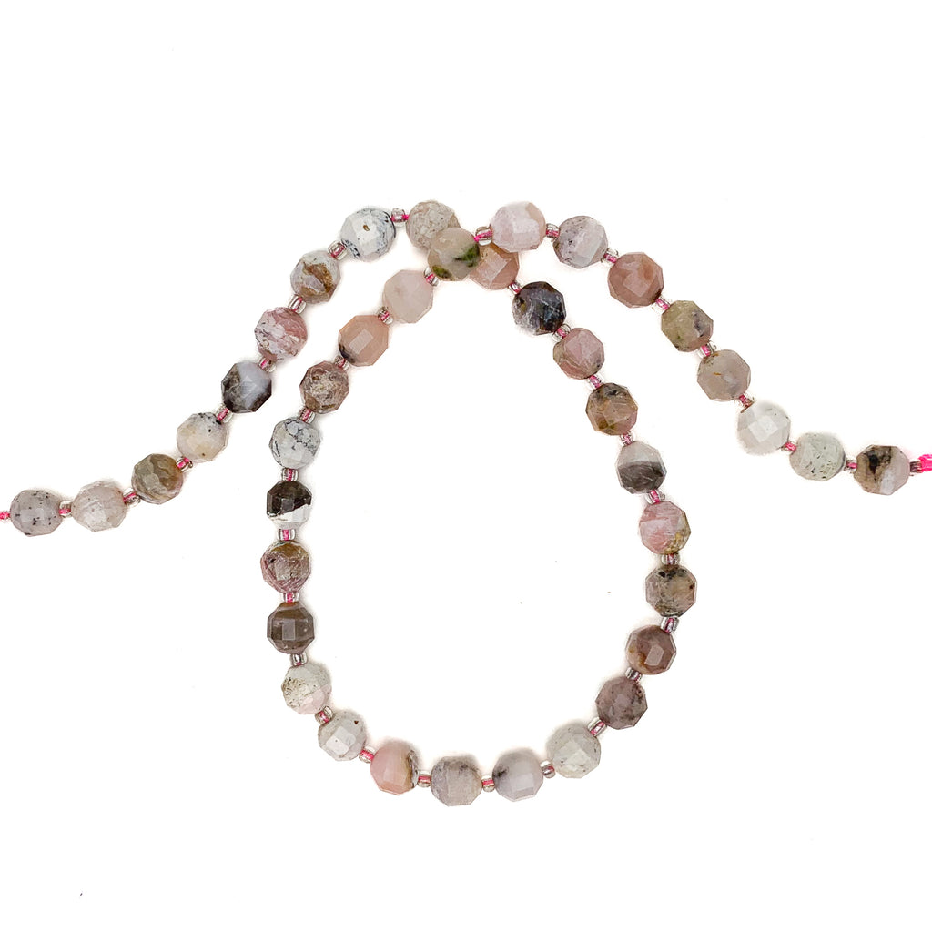 Pink Opal 7mm Faceted Drums Bead Strand
