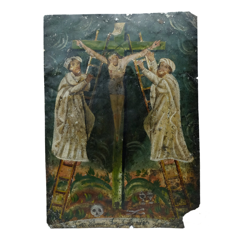 19th Century Varones de Dios Joseph of Arimathea and Nicodemus Antique Mexican Retablo #133