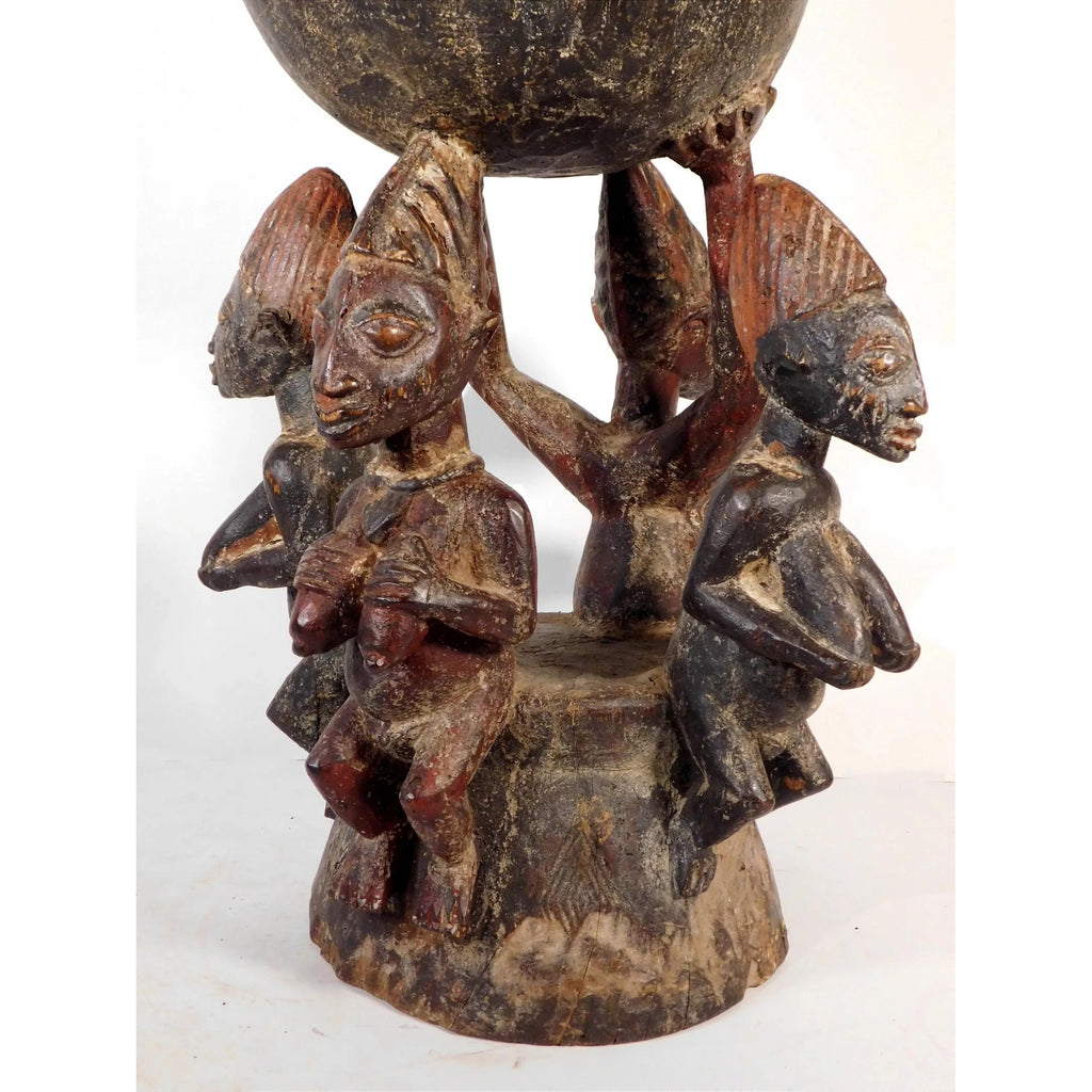 Yoruba Ceremonial Bowl With 5 Figures, Nigeria #1109