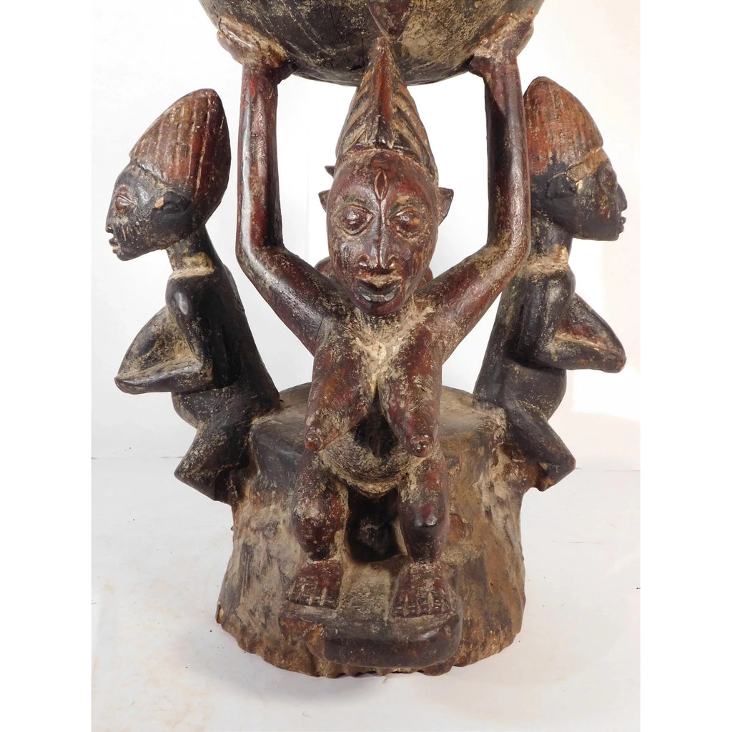 Yoruba Ceremonial Bowl With 5 Figures, Nigeria #1109