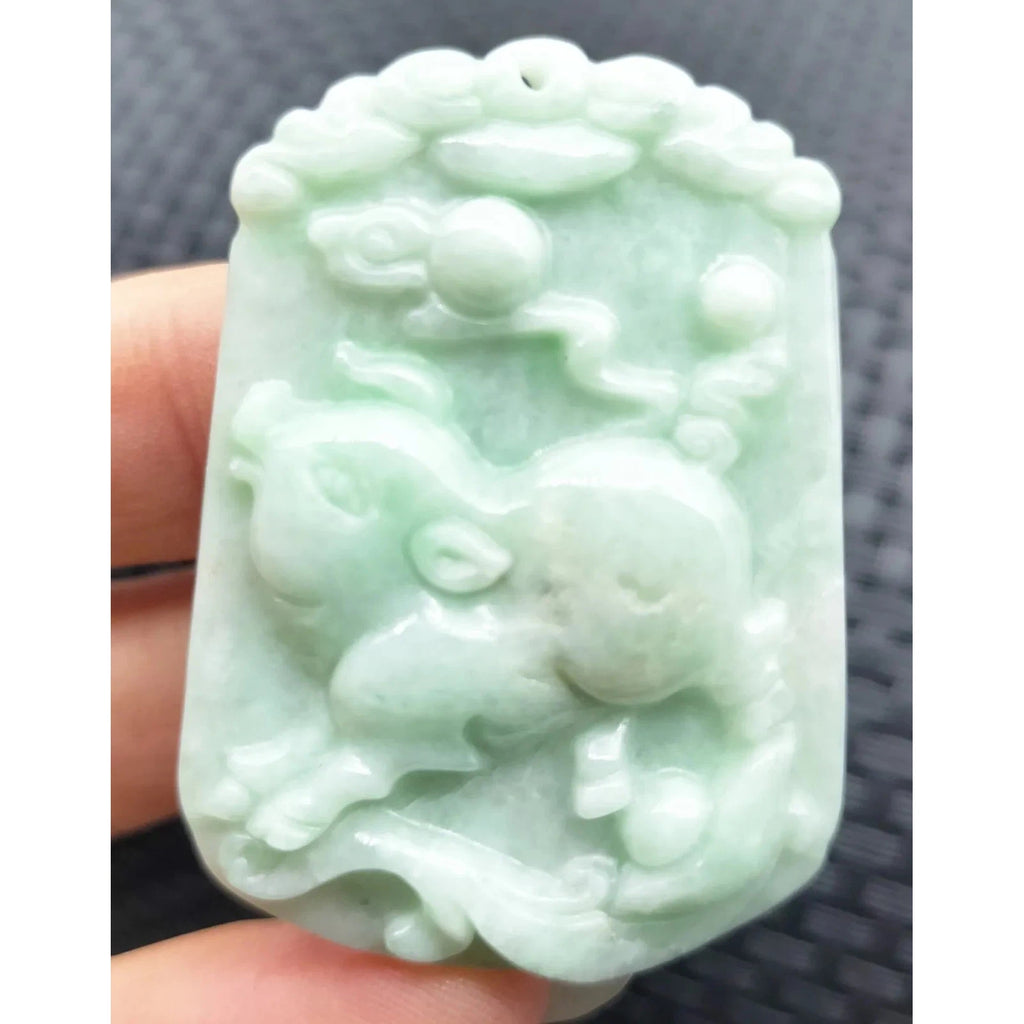 Certified Green Natural Jade Jadeite Carved Pig Ruyi YuanBao Pendant Grade A