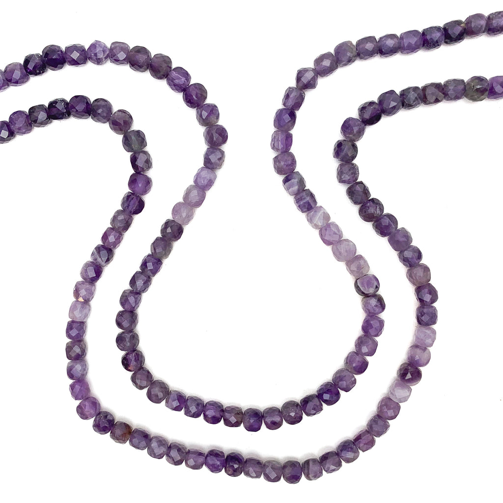 Amethyst 5mm Faceted Cubes Bead Strand