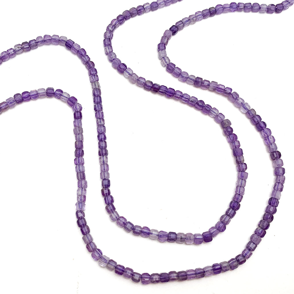 Amethyst 2.5mm Faceted Cubes Bead Strand