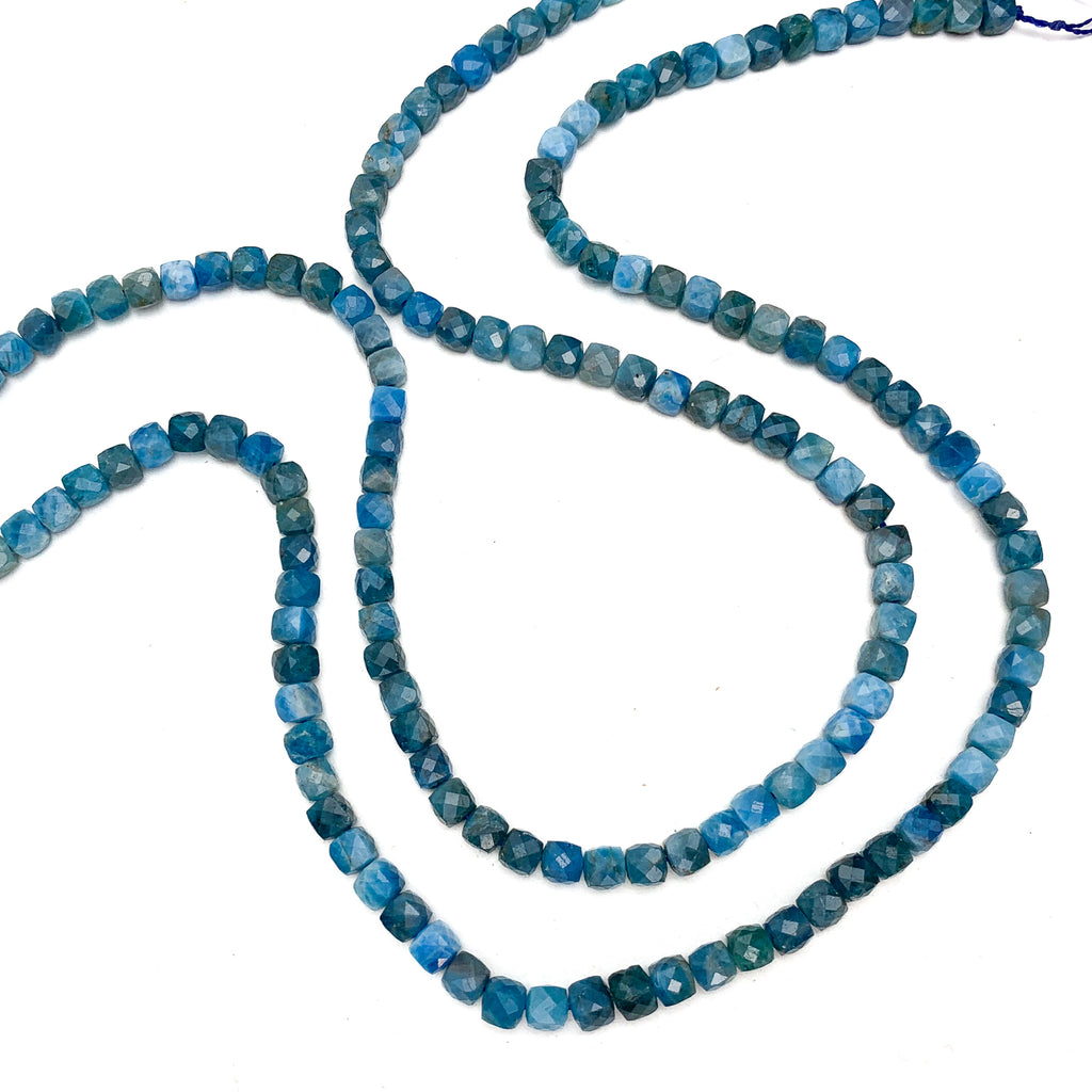 Apatite 4.5mm Faceted Cubes Bead Strand