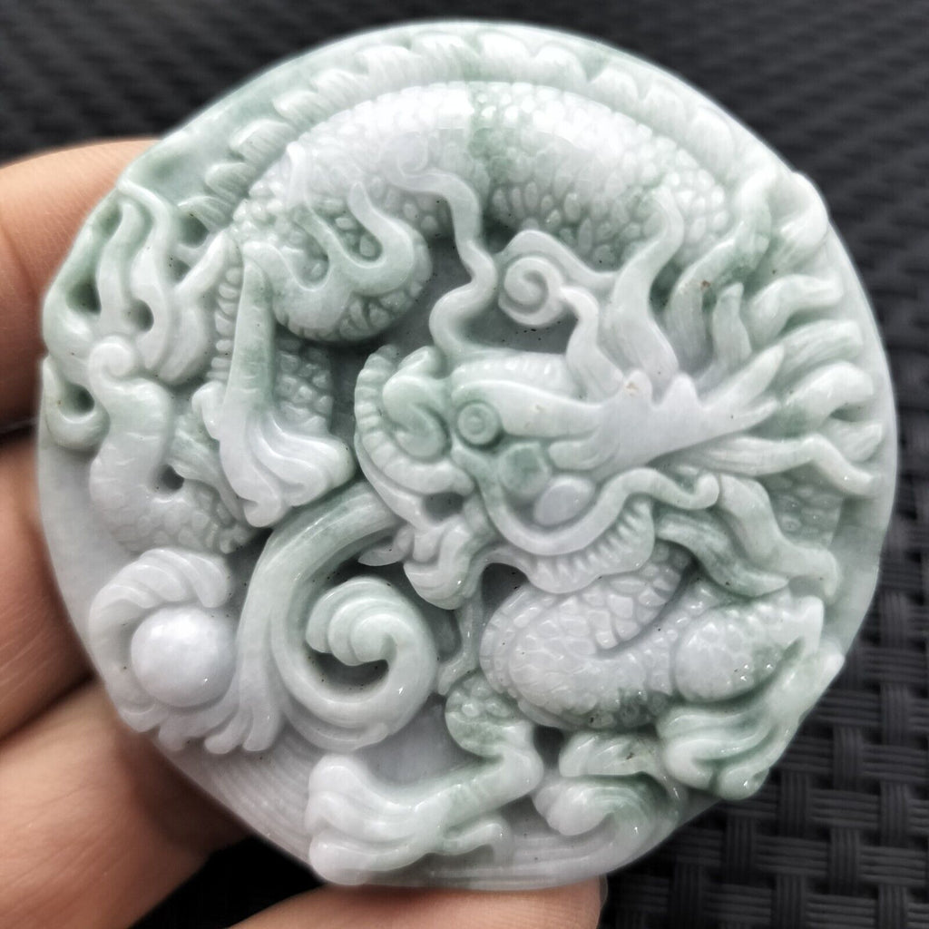 Certified Floral Green Natural Type A Jadeite Carved Dragon Bead 生意兴隆 Pendant