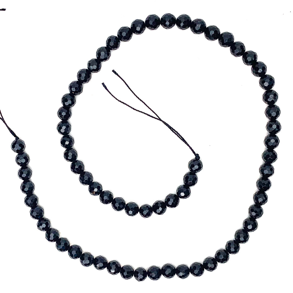 Black Spinel 6mm Faceted Rounds Bead Strand