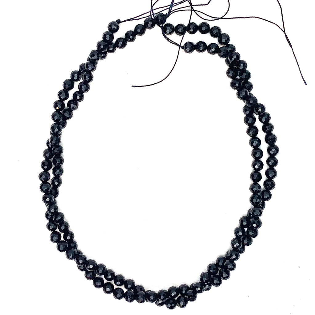 Black Spinel 6mm Faceted Rounds Bead Strand