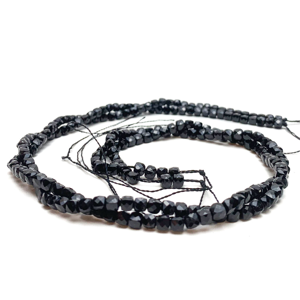 Black Tourmaline 4mm Faceted Cubes Bead Strand