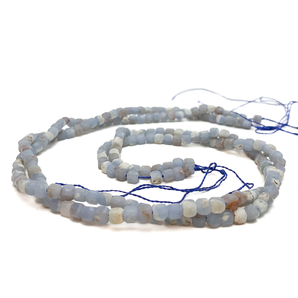 Chalcedony Blue 4mm Faceted Cubes Bead Strand