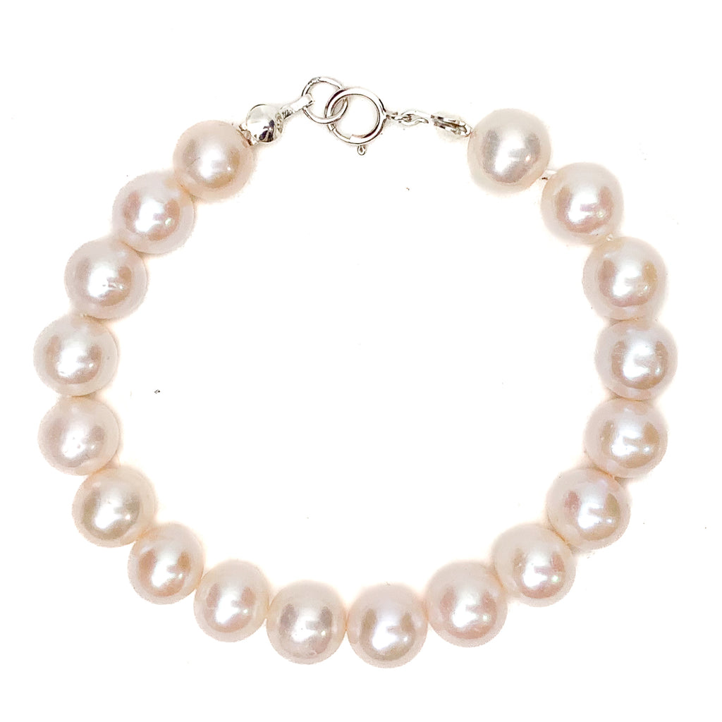 Blush Fresh Water Pearl Bracelet with Sterling Silver Spring Clasp