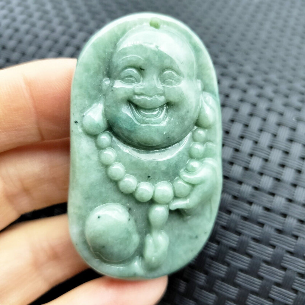 Certified Green Natural Type A Jadeite Carved Happy Buddha God Child Pendant