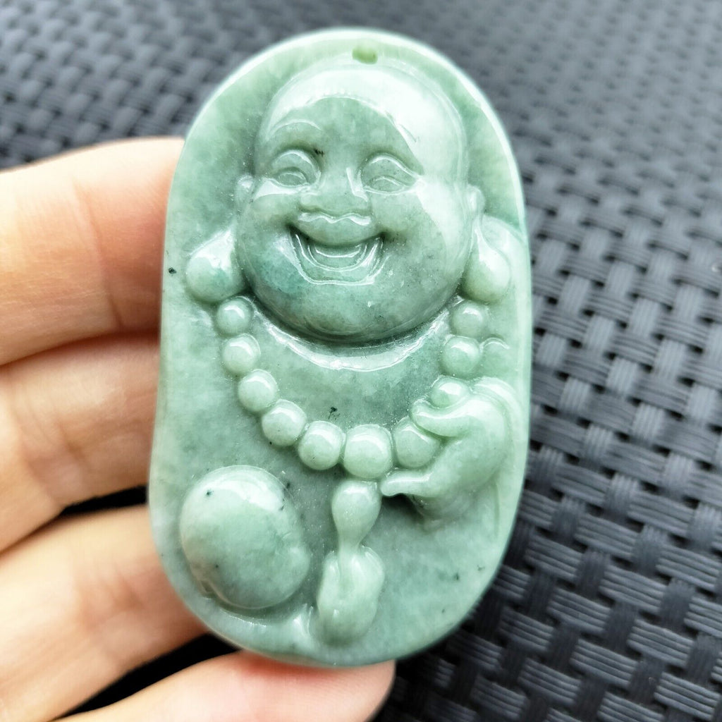 Certified Green Natural Type A Jadeite Carved Happy Buddha God Child Pendant
