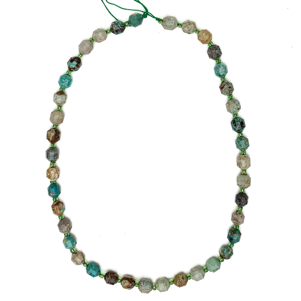 Chrysocolla 7mm Faceted Drums Bead Strand