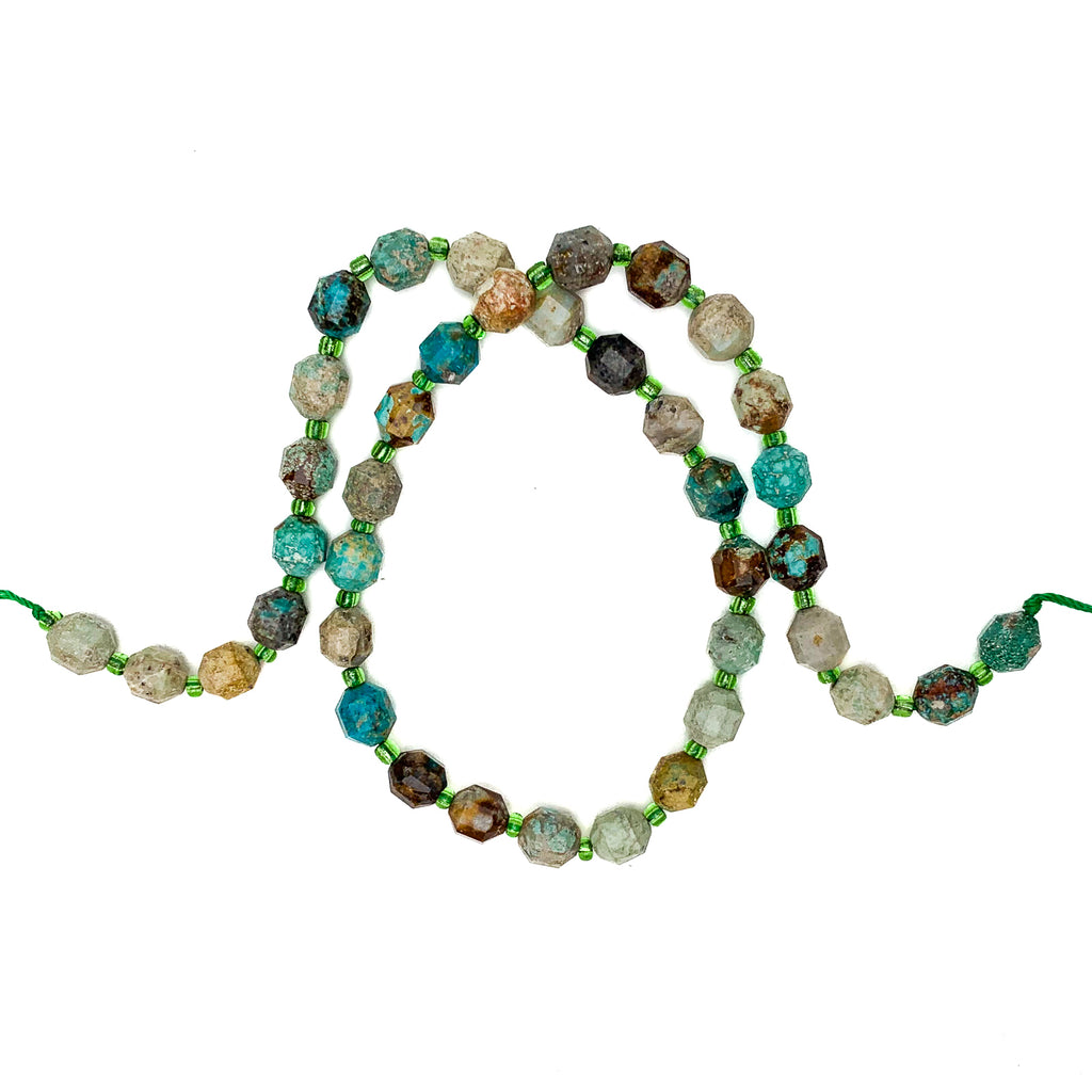 Chrysocolla 7mm Faceted Drums Bead Strand