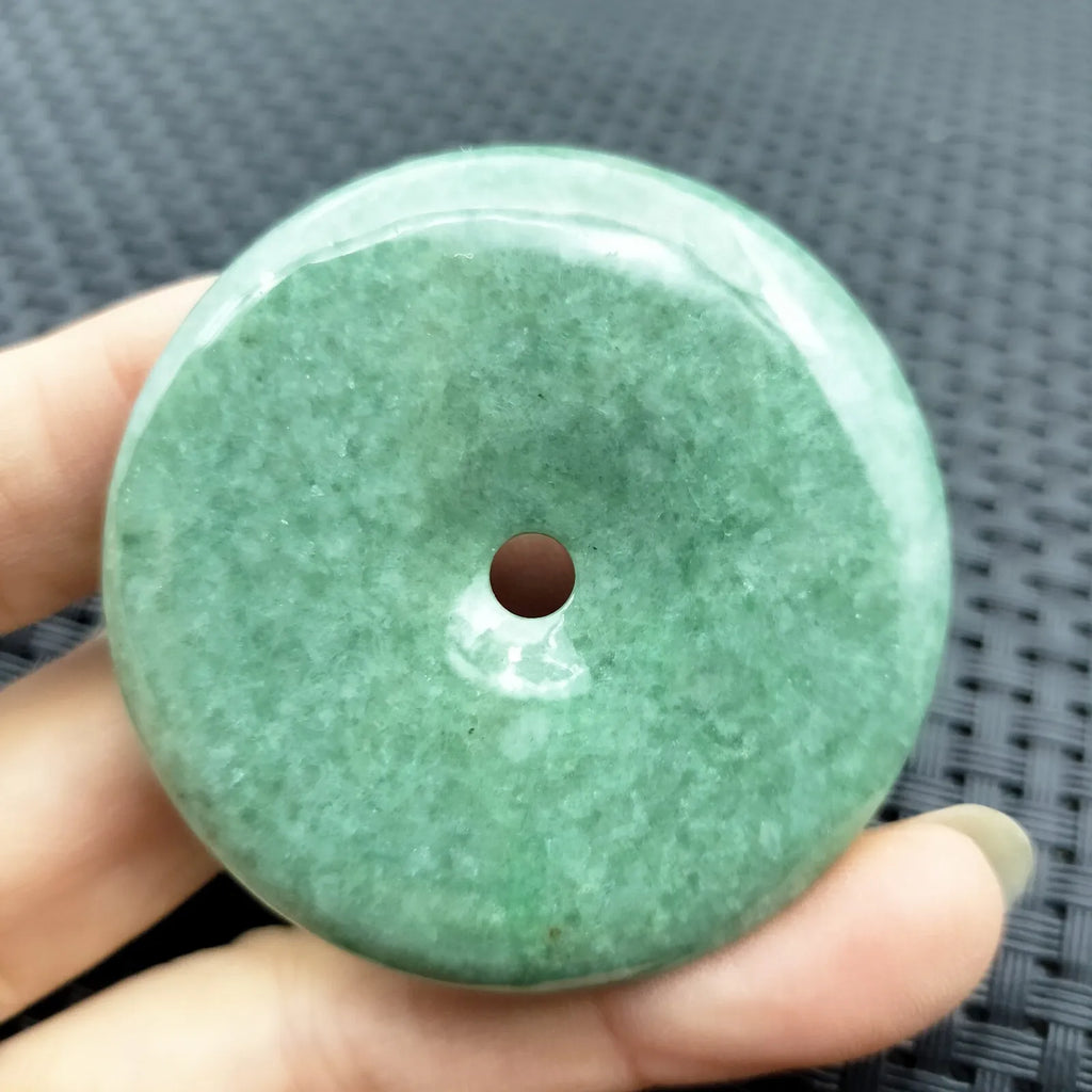 Certified Green Natural Type A Jade Jadeite Carved Safety Circle Donut Pendant