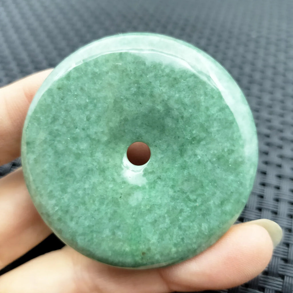 Certified Green Natural Type A Jade Jadeite Carved Safety Circle Donut Pendant